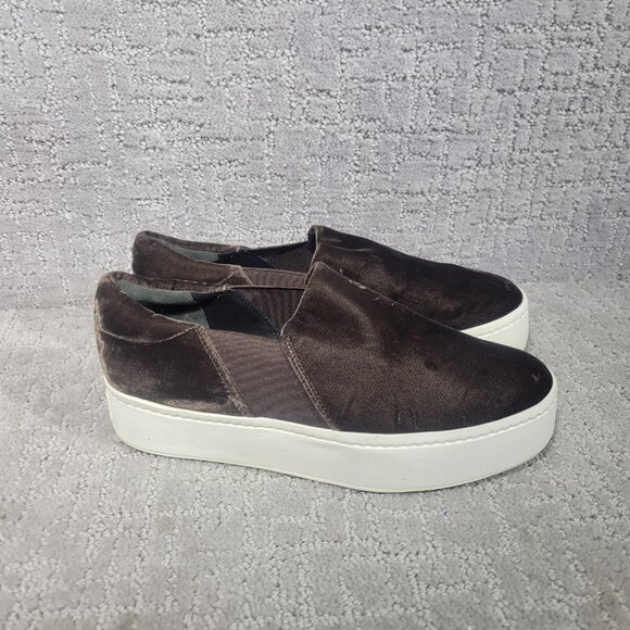 Vince Shoes - Vince Warren Womens Size 7M Brown Low Top Velvet Slip On Platform Sneaker Shoes